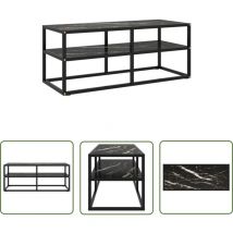The Living Store TV-Schrank Schwarz mit Schwarzer Marmor-Optik Glas 100x40x40 cm - tv Schrank - Fernsehtisch - Lowboard - Moderner tv Stand