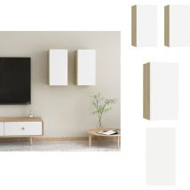 TV-Schränke 2 Stk. Weiß Sonoma-Eiche 30,5x30x60cm Holzwerkstoff - tv Schrank - Hängender tv Schrank - Wohnwand Regal - Holzregal - Fernsehschrank