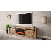 Tv-möbel mit eingebautem elektro-kamin cm200x35x57 eiche