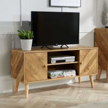 Home Source - tv Stand 2 Door Natural Open Storage Media Entertainment Home Living Furniture