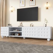 Tv-ständer 200 X 40 X 44 Cm, Dreitüriger Wohnzimmerschrank Mit Musterdruck, Fünfbeiniger Tv-ständer, Mit Unterem Regal, Weiß