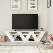 Veriaffari – TV-Ständer Ralla Weiß – 158x30x40h – V-förmige Beine – 23 kg – Hochwertiges Spanplattenmaterial