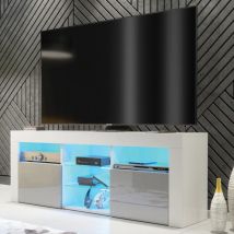Creative Furniture - Pulse tv Unit - White with Grey Gloss Doors & led - 145cm