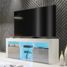 Olivia Furniture - Pulse tv Unit 145cm - White with Grey Gloss Doors & led