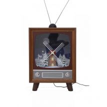 LCD - decoro di natale retro tv con mulino a vento e neve musicale 220V