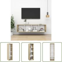 Devenirriche - The Living Store TV-Wandschrank Sonoma-Eiche Weiß 37x37x142,5 cm Holzwerkstoff - tv Schrank - Wandregal - Hängeschrank - Regal