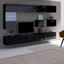 Lomadox - Tv-wohnwand Mit Led Beleuchtung In Schwarz Hochglanz Cairns-132, B/h/t Ca. 255/200/43 Cm