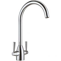 Modern Brushed Nickel Kitchen Sink Basin Twin Lever Mono Mixer Tap With 360 Swivel Spout