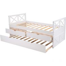 Twin Size Daybed with Trundle and 2 Storage Drawers, Wooden Sofa Bed Multi-Functional Daybed with Drawers and Trundle No Box Spring Needed - White