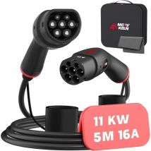 Mcevkeln - Type 2 Câble de Recharge pour Voiture Électrique et phev, Type 2 à Type 2, 11KW 16A, Triphasé, 5M Câble T2 Compatible avec Model 3,Y, Zoe,