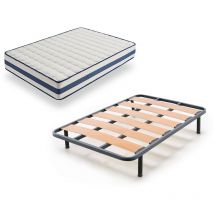 Hogar24 - Tz40 - Colchón Viscoelástico + Lama Ancha Con Patas, Medida 135x190 Cm, Nucleo Alta Densidad Transpirable, Lado Verano-invierno Con Tejido
