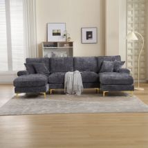U-Shaped Sectional Sofa – Modular Corner Couch with Double Chaise, Soft Chenille Fabric, Customisable Layout – Luxurious Large Living Room
