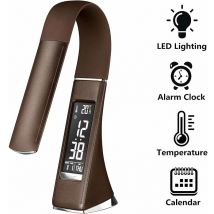 U2 5W led desk lamp, dimmable screen, table lamp with alarm clock, calendar, time and temperature display, bedside lamp with 3 dimmable brightness