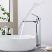 Ubeegol - Waschtischarmatur Schwarz mit Hohem Auslauf – Einhebelmischer aus Edelstahl, Warm- und Kaltwasserregelung, Modernes Design