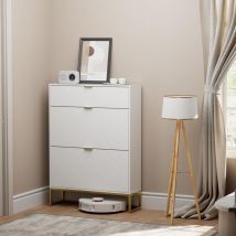 UEV - Armoire à Chaussure, avec 2 Rangements Chaussure et 1 Étagère Caché, Étagère Réglable à 2 Positions, Motif en Ligne, Étagère à Chaussures pour