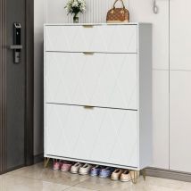 UEV - Armoire à Chaussure Inclinable, Meuble à Chaussures pour 16 Paires, 3 Compartiments (2 Rangements Chaussure+1 Étagère Caché) (80 x 24 x 120 cm,