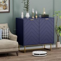 UEV Buffet Bas à 2 Portes, Armoire de Rangement avec Étagère Réglable à 3 Positions, Support 65kg, Manche et Pieds en Métal Couleur Doré, pour Salon,
