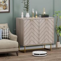 Buffet Bas à 2 Portes, Armoire de Rangement, avec Manche en Métal Couleur Doré, pour Salle à Manger, Chambre, Salon, Bureau (Naturel) - UEV