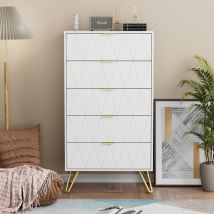 UEV - Cassettiera a 5 Cassetti, 60 x 34 x 110 cm, Cassettiera Moderna, Credenza con Cassetti, Cassettiera Stretta per Soggiorno, Camera da Letto,