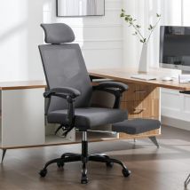 Chaise Bureau Ergonomique, Chaise de Bureau avec roulettes et Accoudoirs, Hauteur et Appui-tête Réglable, Repose Pieds, Capacité 136kg, Fabriquer en