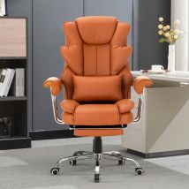 Chaise de Bureau Ergonomique en Cuir, Chaise Bureau avec Dossier Haut et Repose-Pieds, Fauteuil avec Oreiller Lombaire, Réglable en Hauteur,