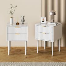 UEV - Lot de 2 Tables de Chevet Plafond Marbré, Table d'Appoint avec Pieds en Métal, 2 Tiroirs de Rangement, Style Scandinave Ligne, pour Salon,