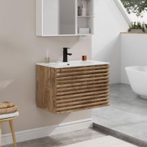 UEV Meuble Salle de Bain, avec Lavabo en Céramique, Lavabo Suspendu 75cm, 2 Tiroirs avec Système de Fermeture en Douceur, Grand Espace de Rangement,