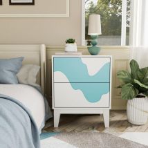 Nachttische 2er Set mit Wellenmuster, Nachtschrank, Nachtkommode, Beistelltisch für Schlafzimmer Wohnzimmer, Weiß - UEV