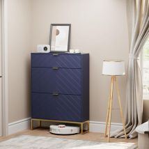 Scarpiera, con 2 Vani Portascarpe e 1 Ripiano Nascosto, Ripiano Regolabile in 2 Posizioni, Modello di Linea, Scarpiera per Soggiorno, Corridoio (Blu)