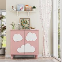 Sideboard mit 2 Türen, Kommode mit Wollenmuster, Schrank für Schlafzimmer Wohnzimmer Flur 80 x 40 x 77cm Rosa und Weiß - UEV