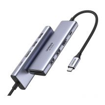 Ugreen - hub usb-c multifonction 6en1 - 2x usb hdmi 4K Lecteur de cartes sd et tf usb-c pd 100W gris