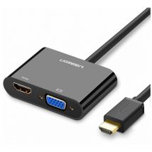 Mini hdmi (stecker) - vga (buchse) / hdmi (buchse) + mini klinke 3,5mm (buchse) adapter schwarz - Ugreen