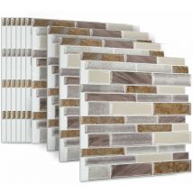 Uisebrt - 30x30cm Lot de 10 Feuilles de Marbre Marron 3D Étanche pour Carrelage de Cuisine et Salle de Bain