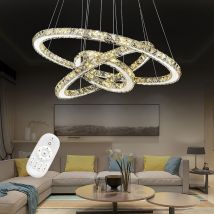 Uisebrt - 72W led Plafonnier Dimmable Design cristal Moderne Créatif Lustre Réglable en Hauteur Pendentif lampe Trois Anneaux Salle à Manger Chambre