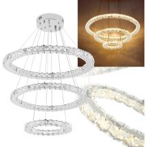 Uisebrt - 96W led Plafonnier Dimmable Design cristal Moderne Créatif Lustre Réglable en Hauteur Pendentif lampe Trois Anneaux Salle à Manger Chambre
