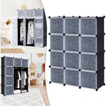 Uisebrt - Armoire Penderie Armoire Portable diy, Étagère de Rangement, Portable Storage Modulable Meuble, 12 Cubes avec Porte, Noir avec Motif