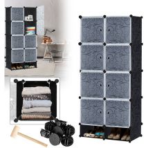 Armoire Penderie Armoire Portable diy, Étagère de Rangement, Portable Storage Modulable Meuble, 8 Cubes avec Porte et Armoire à Chaussures, Noir avec