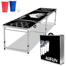 Uisebrt - Beer Pong Ensemble de table pliable en aluminium avec 5 balles et 100 gobelets (50 rouges et 50 bleus) Hauteur réglable pour fêtes et jeux