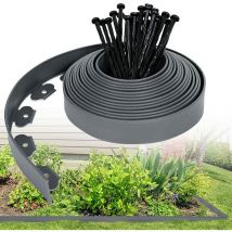 Bordure de Pelouse en Plastique 40m - Flexible Bordure de Jardin avec 120 Piquets d'ancrage Bordure de Gazon Décorative de Jardin, Gris - Uisebrt