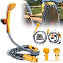 Douche de camping avec pompe submersible 12 v - Douchette portable - 2 m de tuyau de 5 m de câble d'alimentation pour voiture, extérieur, caravane,