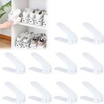 Uisebrt - Einstellbare Schuhregale Schuhstapler 10 Stück Weiß, Schuhhalter platzsparend 3-Stufen-Verstellung, Schuh-Organizer Rutschfest