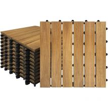 Holzfliesen Terrassenfliese Akazien Holz 30 x 30 cm, 1m² Balkonfliesen Gartenfliesen Drainage Leicht verlegbar Garten Klick-Fliese für Terrassen und