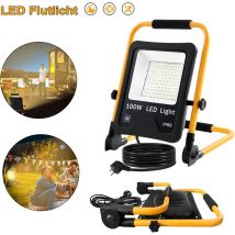 Led Baustrahler 100W Warmweiß inkl. Standgestell und Netzkabel - led Fluter Arbeitsscheinwerfer Wasserdicht IP66 für Innen-und Außenbereich - Garage,