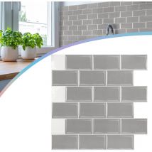 Uisebrt - Lot de 10 feuilles autocollantes 3D pour carrelage de salle de bain, cuisine - étanche - 30 x 30 cm - Type f - Gris brillant