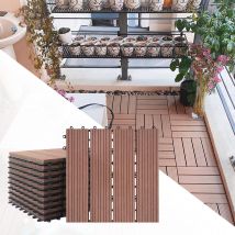 Lot de 11 carreaux de balcon aspect bois wpc - Système de clic - En plastique - Pour jardin, balcon, terrasse (30 x 30 cm, marron) - Uisebrt