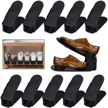 Lot de 10 étagères à chaussures réglables en plastique noir - 3 hauteurs réglables - Peu encombrant et antidérapant - Uisebrt
