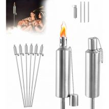 UISEBRT Lot de 6 Lampes Torches à Huile Torches de Jardin 150 cm pour Extérieur Huile 330 ML Torches à Citronnelle en Acier Inoxydable d'extérieur