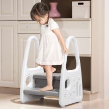 Marchepied pour enfant 2 marches - Pour chambre d'enfant, salle de bain, chambre à coucher, cuisine - Gris - Uisebrt