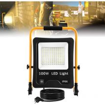 Uisebrt - Projecteur de chantier led 100 w blanc chaud avec support et câble d'alimentation – Projecteur de travail led étanche IP66 pour l'intérieur