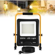 Projecteur de chantier led 200 w blanc chaud avec support et câble d'alimentation – Projecteur led étanche IP66 pour l'intérieur et l'extérieur –